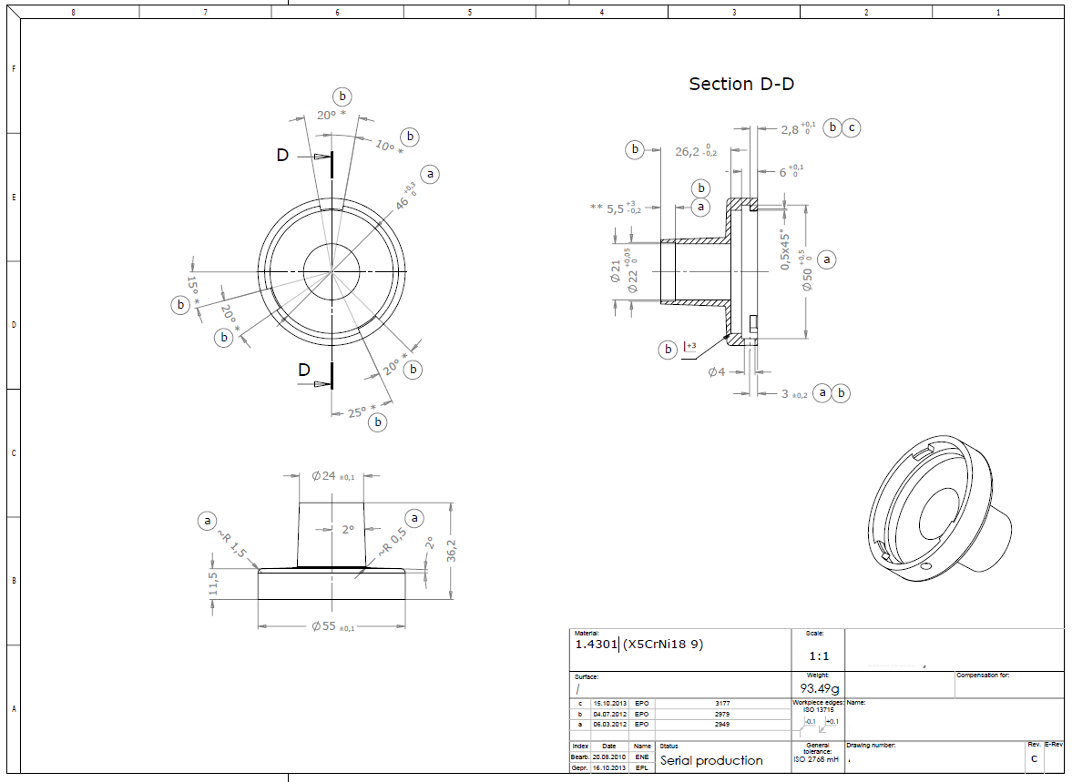 Kundcase 1: Handtagsrosett i rostfritt stål för tillverkare av elektroniska låssystem.