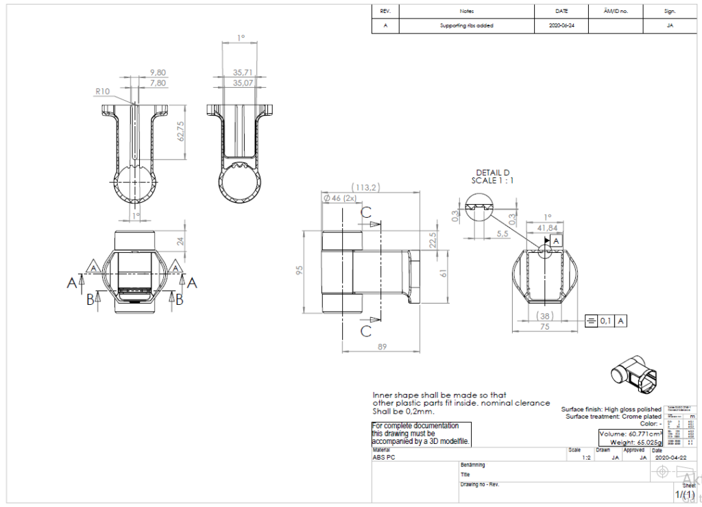 Kundcase 2: Väggfäste i ABS / PC för tillverkare av belysningsutrustning.